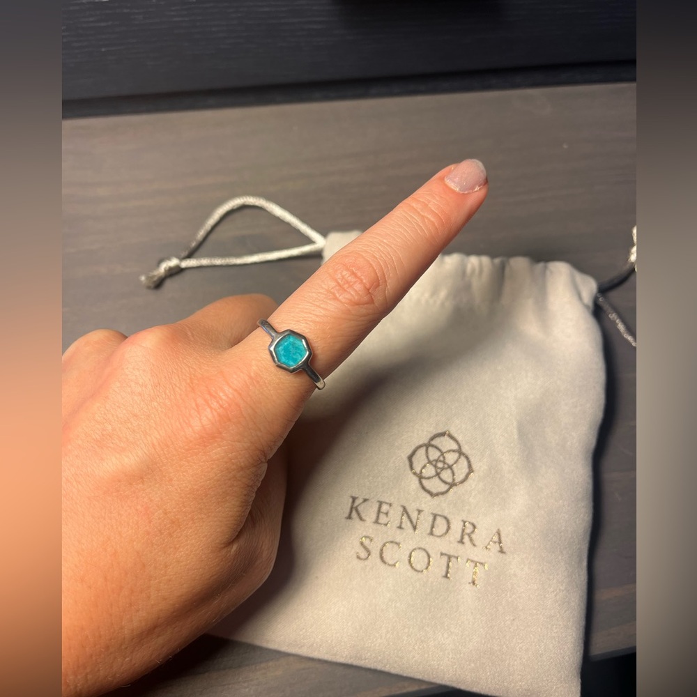 EUC sz 7 Kendra Scott demi fine 925 sterling silver turquoise Davis ring